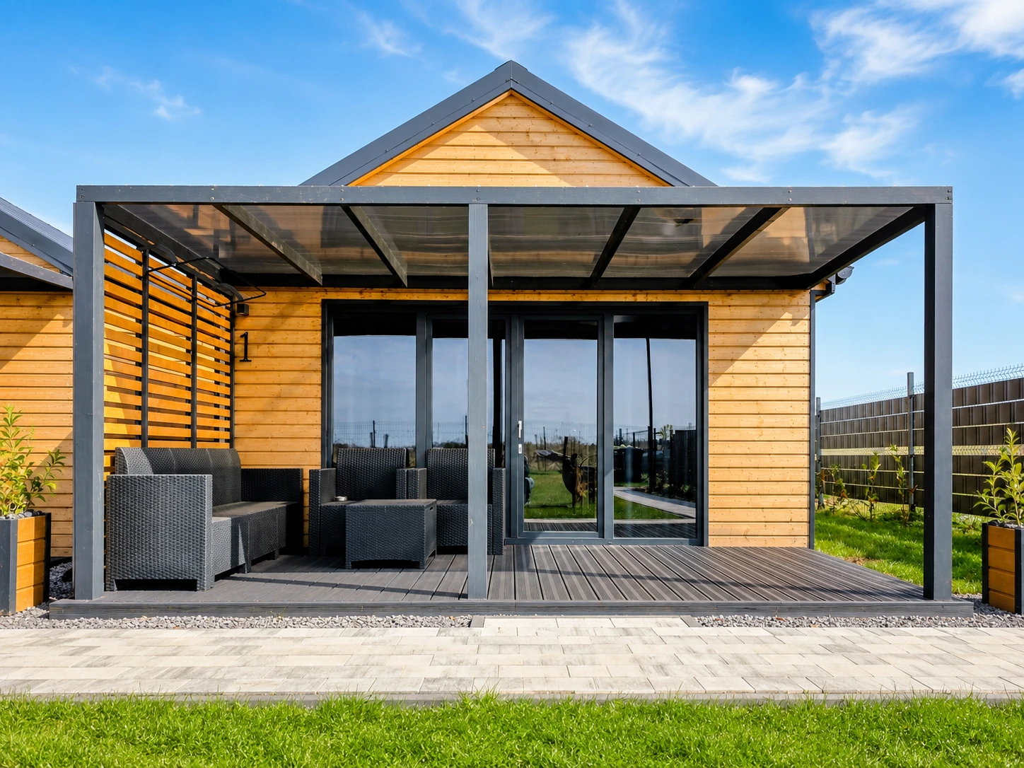Ferienhaus RELAXO Nummer 1 mit Terrasse und Gartenmöbeln